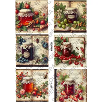 Umělecký papír Rýžový a soft papír na decoupage - Ovoce, zavařenina, vintage - KB2241 Materiál: Soft, Rozměr: A4