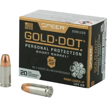 Sportovní střelba Speer Lawman GD Náboj kulový 9mm Luger +P 124GR (8g) Short Barrel Gold Dot HP