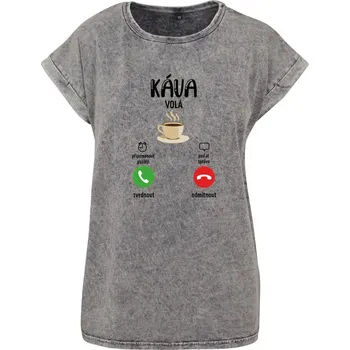 Dámské tričko Dámské tričko Acid wash Káva volá Velikost: 5XL, Barva trička: Světle šedá