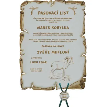 Gravírování Dřevo Novák Pasovací list muflon č.737 pergamen z překližky