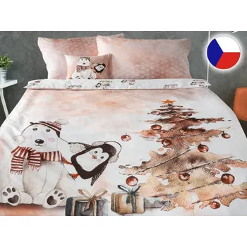 Povlečení Vánoční povlečení damašek EXCELLENT 70x90, 140x200 EVELYN Méďa hnědý