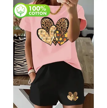 Dámské noční prádlo Dámské pyžamo se srdíčky Barva: Růžová, Velikostní tabulka: M