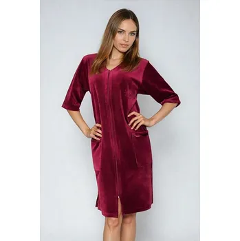 Dámský župan Velurový župan se zipem vínový XXL