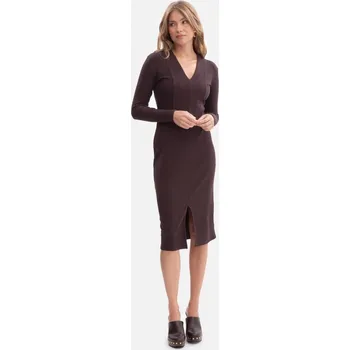 Dámské šaty B307 Pletené tužkové šaty - tmavá čokoláda EU S