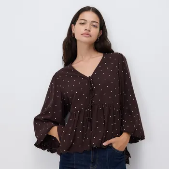 Reserved - Puntíkovaná halenka - tmavě hnědá - 424IM-89X - 424IM-89X-XXL