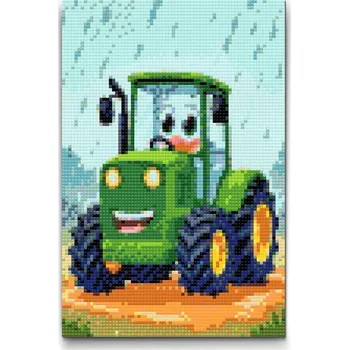 Diamantové malování Diamantové malování - Zelený traktor pro děti Velikost: 20x30cm, Rámování: Pouze srolované plátno, Diamanty: Čtvercové