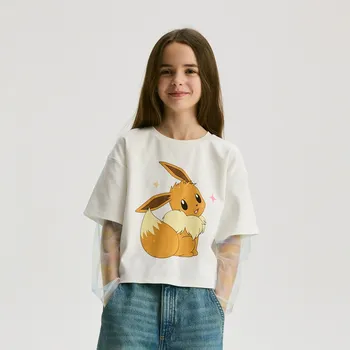 Dívčí tričko Reserved - Halenka z kombinovaných materiálů Pokemon - krémová - 519DB-01X - 519DB-01X-152