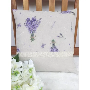 Povlak na polštářek Povlak na polštář - levandule na režné s krajkou