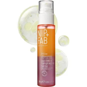 Přípravek na opalování NIP + FAB NIP+FAB PEPTIDE FIX 2iv1 Tone & Top-Up Mist SPF 50 - Ochranná pleťová mlha 75 ml