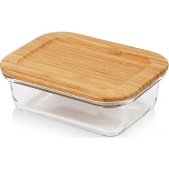 Dóza na potraviny NAVA Greece Obdélníková skleněná dóza s bambusovým víčkem 300 ml