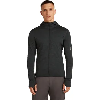 Pánská mikina Pánská merino mikina ICEBREAKER Mens 200 Realfleece Descender LS Zip Hood, Jet Heather/Black/Cb velikost: L