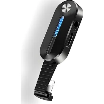 USAMS 2v1 adaptér Lightning na 3,5mm + Lightning s LED indikátorem Černá