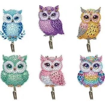 Diamantové malování Diamantové malování - Závěsné háčky - set 6 ks - Sovičky