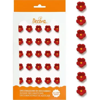 Přisada na vaření a pečení 30 cukrových dekorací malé kytičky červené - Decora