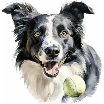 Textilní nažehlovací páska Dante Nažehlovačka Border Collie a míček - 11 x 12 cm