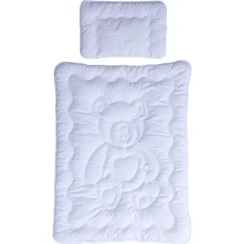 přikrývka Set do postýlky polštář a přikrývka bavlna - MEDVÍDEK bílý 135x100cm - Scarlett