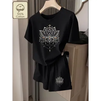 Dámské noční prádlo Dámské pyžamo s mandalou Barva: Černá, Velikostní tabulka: M