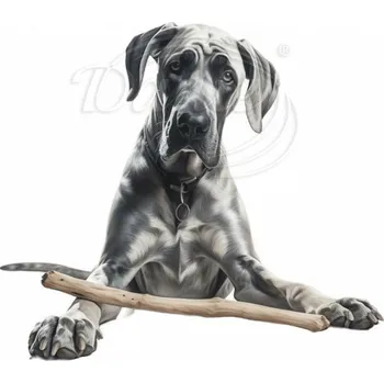 Textilní nažehlovací páska Dante Nažehlovačka Německá doga a klacek - 6 x 5 cm