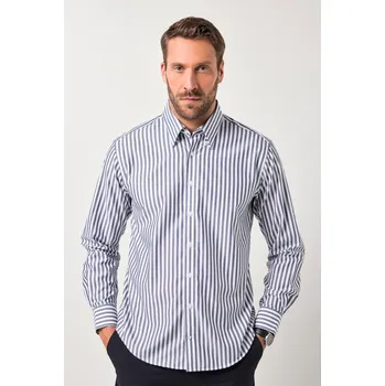 Pánská košile JP1880, Plus size Pruhovaná košile, Business, dlouhé rukávy, skrytý límeček s knoflíky, Easy Care, Modern střih, do 8XL pro plnoštíhlé nadměrná velikost, 828754130-1457, modrý, L, Plus size oblečení, Oblečení pro vysoké muže, Nadměrné velikosti, Oblečení 