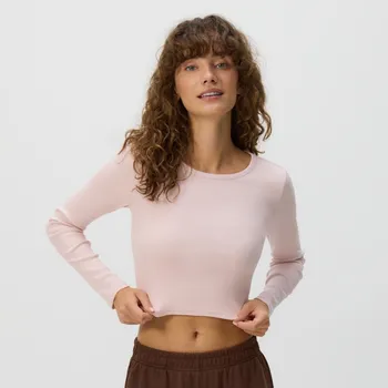 Dámské tričko Reserved - Krátký bavlněný dlouhý rukáv - hnědá - 1635I-83X - 1635I-83X-M