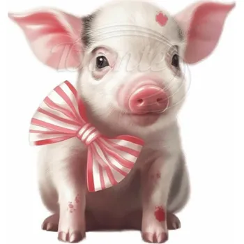 Textilní nažehlovací páska Dante Nažehlovačka Prasátko s růžovou mašlí - 6 x 6 cm