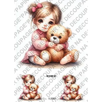 Umělecký papír Rýžový a soft papír na decoupage - Děti a medvídek - KB2293 Materiál: Soft, Rozměr: A4