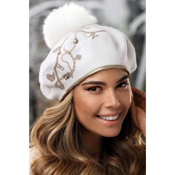 Čepice KRUMLOVANKA Dámská vlněná čepice s bambulí W-0581/000 bílá