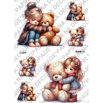 Umělecký papír Rýžový a soft papír na decoupage - Děti a medvídek - KB2288 Materiál: Soft, Rozměr: A4