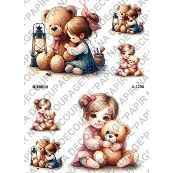 Umělecký papír Rýžový a soft papír na decoupage - Děti a medvídek - KB2296 Materiál: Soft, Rozměr: A4