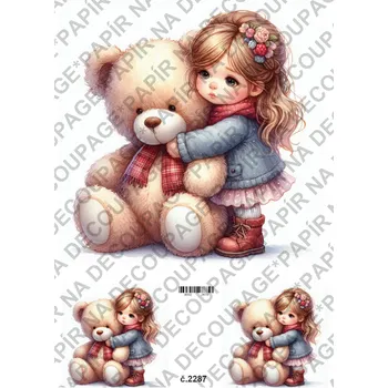 Umělecký papír Rýžový a soft papír na decoupage - Děti a medvídek - KB2287 Materiál: Soft, Rozměr: A4