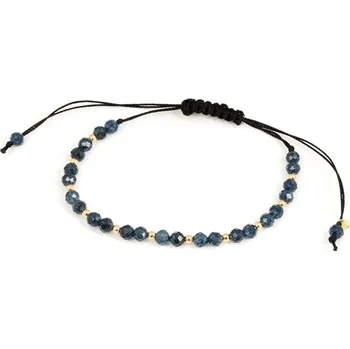 Náramek Provázkový náramek se zlatými kuličkami a přírodními safíry ZLNA1573F + Dárek zdarma