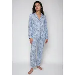 Klasické dámské pyžamo Boyfriend Fit modré s listy M