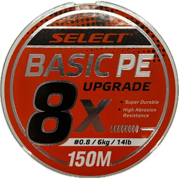 Select šňůra Basic PE 8X Light Green 0.10 - 0.18mm 150m Průměr-Nosnost: 0,10mm - 6,5kg šedá