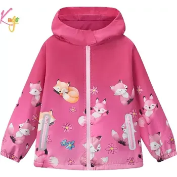 Dívčí jarní a podzimní bunda Kugo B3002 růžová s liškami (Dívčí šusťáková bunda s flísem)