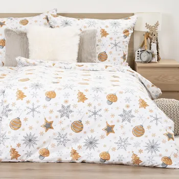 Povlečení 4Home Flanelové povlečení Golden Xmas Night, 160 x 200 cm, 70 x 80 cm, bílá