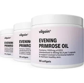 Doplněk stravy Multipack 3 ks - Vilgain Pupalkový olej –⁠ přispívá k ženskému well-beingu a menstruačnímu komfortu, 1000 mg oleje lisovaného za studena v gelových kapslí, doplněk stravy