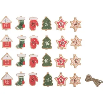 Dřevěná dekorace na kolíčku adventní kalendář 4,5 cm, 24 ks