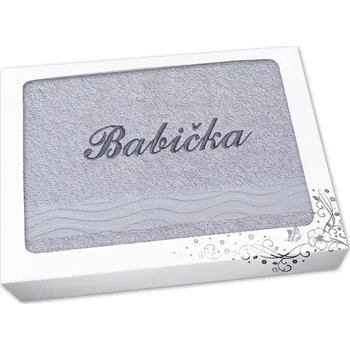 Látkový kapesník Dárkové balení osušky BABIČKA světle šedá