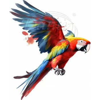 Textilní nažehlovací páska Dante Nažehlovačka Papoušek ara červený v letu - 10 x 12 cm
