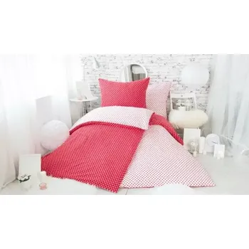 Povlečení TOTÁLNÍ MASAKR CEN! Luxusní francouzské bavlněné povlečení DELUXE DUO 200×220 cm – PUNTÍK ČERVENO - BÍLÝ