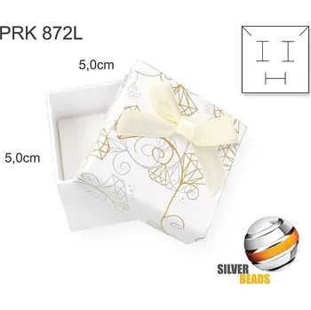 Dárková krabička Krabička na šperky. Materiál papír+mašle . Ozn. PRK 872L. Velikost 5x5cm. Barva Bílá s ornamenty