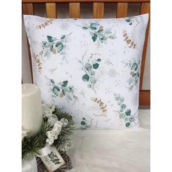 Povlak na dekorativní polštářek Vánoční povlak na polštář 40 x 40 cm – eukalyptus se stříbrnými vločkami | Ruční výroba