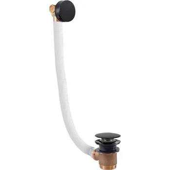 Sifon Tres 03453430NM Vanová odtoková souprava click clack s napouštěním přepadem, černá - kovová zátka a přepad 980 mm