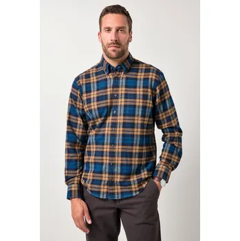 Pánská košile JP1880, Plus size Kostkovaná flanelová košile, dlouhé rukávy, límeček s knoflíky, Modern střih, do 8XL pro plnoštíhlé nadměrná velikost, 842427341-1460, hnědý, XXL, Plus size oblečení, Oblečení pro vysoké muže, Nadměrné velikosti, Oblečení pro plnoštíhlé.