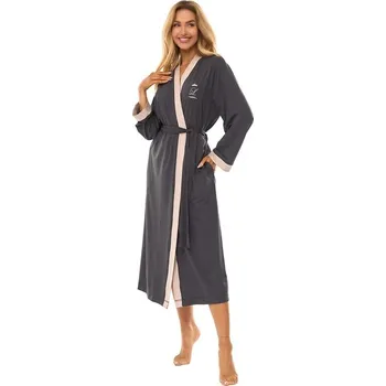 Dámské noční prádlo L&L župan dámský 2505 - grafit, L (Viskózový dámský župan)