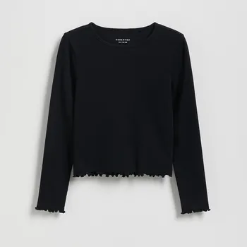 Dětská móda Reserved - Tričko s dlouhými rukávy, z žebrovaného úpletu s vysokým podílem bavlny - černý - 349FT-99X - 349FT-99X-U12