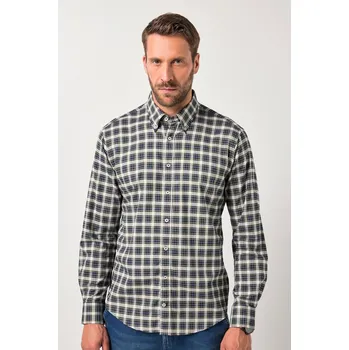 Pánská košile JP1880, Plus size Kostkovaná košile JP1880, dlouhé rukávy, límeček s knoflíky, Modern střih, do 8XL pro plnoštíhlé nadměrná velikost, 842425130-1454, modrý, 5XL, Plus size oblečení, Oblečení pro vysoké muže, Nadměrné velikosti, Oblečení pro plnoštíhlé.