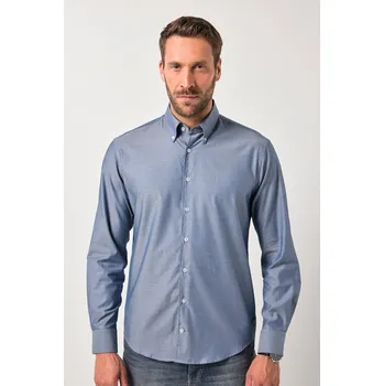 Pánská košile JP1880, Plus size Košile JP1880, dlouhé rukávy, plošný potisk, límeček s knoflíky, Modern střih, do 8XL pro plnoštíhlé nadměrná velikost, 842439902-1907, modrý, 8XL, Plus size oblečení, Oblečení pro vysoké muže, Nadměrné velikosti, Oblečení pro plnoštíhlé