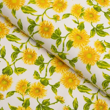 Bavlněná látka/plátno Sandra SA-602 Slunečnice na bílém - šířka 220 cm