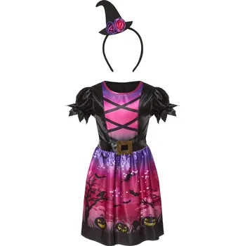 Dívčí kostým na Halloween (čarodějnice, 134/140 (8-10 Jahre))